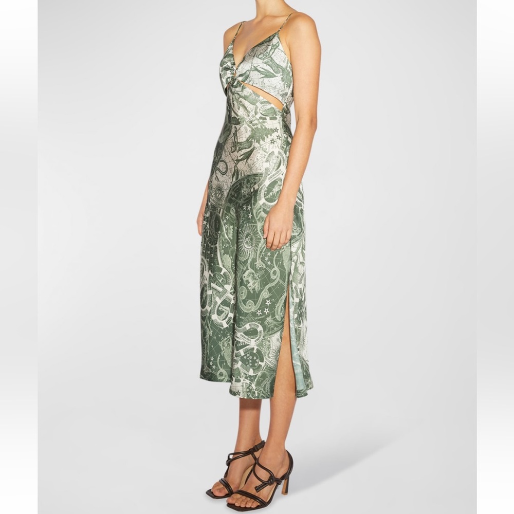 SIMKHAI Eliza Printed Cut-out Midi Slip Dress, Size L, NWT - Picture 2 of 5